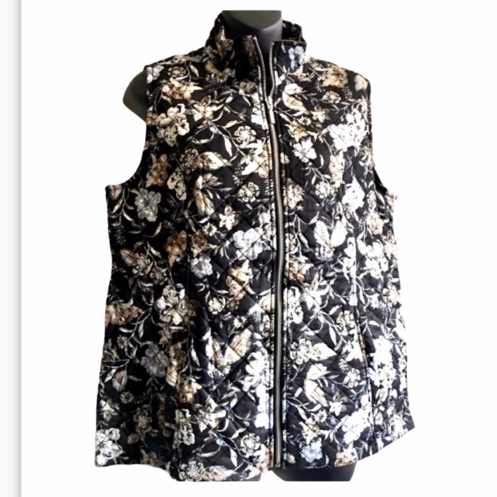 NWT Susan Graver Floral Zip Front Puffer Vest 10 - Picture 1 of 5